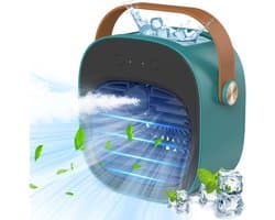 Draagbare airconditioner – Oplaadbare mini-airco (5200 mAh) met 3 snelheidsstanden, 5-10 uur gebruiksduur, stille bureauventilator, persoonlijke luchtkoeler voor thuis, slaapkamer, reizen, kantoor en buitengebruik.(Groente)