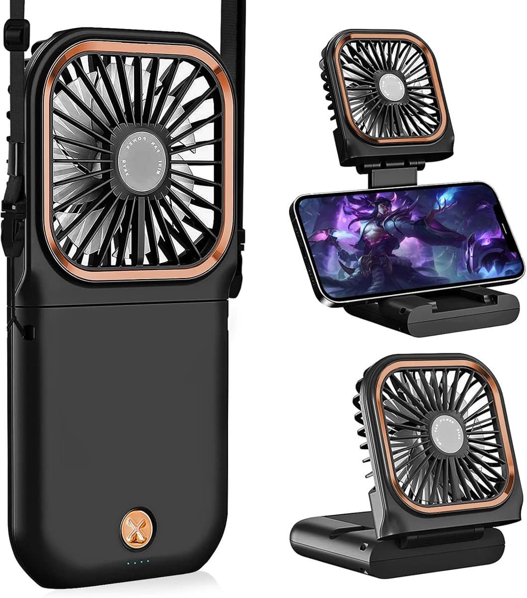 180° Opvouwbare Ventilator - 1 stuk - 167×80×19mm - Drie windsnelheden - 3000mAh batterij - Kan als powerbank gebruikt worden - Mini elektrische handventilator - Geschikt voor op reis, op kantoor en op vakantie - Zwart — afbeelding 1