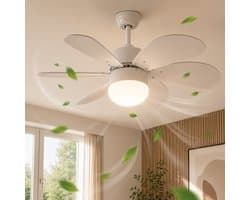 NETTLIFE Plafondventilator Met Verlichting - E27 - wit - 6 Bladen Ventilator - met Afstandsbediening - 75cm - Timing Plafondlamp - Voor Woonkamer | Slaapkamer | Keuken | Eetkamer-excl. lichtbron — afbeelding 1