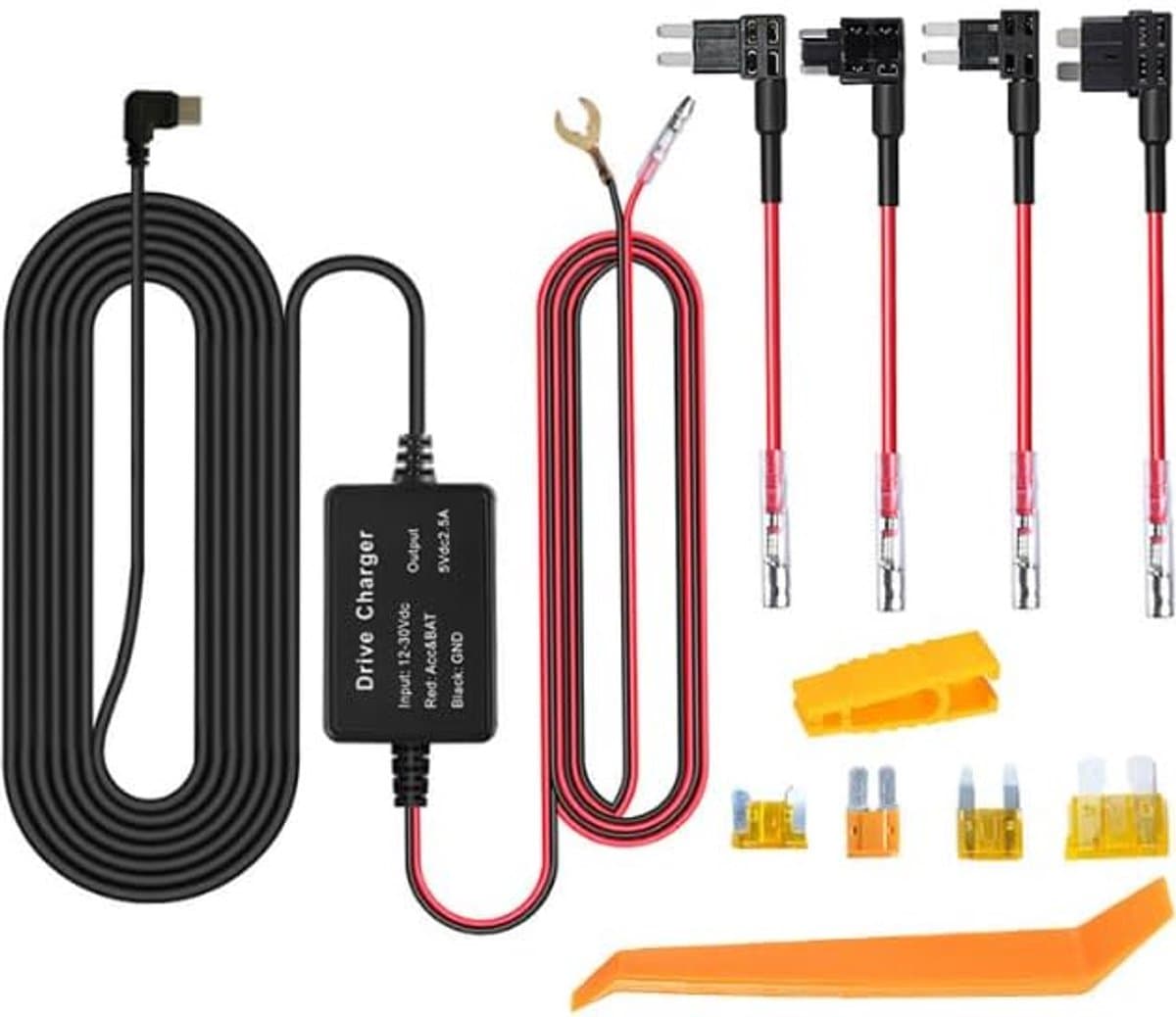 Hardwire kit voor dashcam type C, dashcam netsnoer 12 V-30 V naar 5 V 2,5 A met onderspanningsbeveiliging, 3,2 m kabel - ShopVlot — afbeelding 1