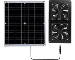 Uitlaatventilator Zonnepaneel - Dubbele Ventilator - Ruimte Koel Houden - IP65 Waterdicht Ontwerp - 30W 3000 RPM - Zwart