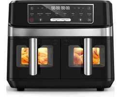Heteluchtfriteuse Dubbel - Dubbele Airfryer - Gezond Koken - XXL Capaciteit - 10 Liter - Zwart