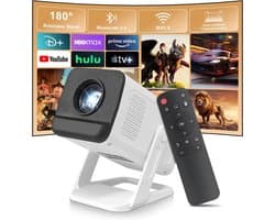 SnelShoppen - Mini Beamer 4K Projector, Draagbare WiFi 6 en Bluetooth 5.4 Video Projector, Home Cinema met Automatische Correctie en Handmatige Focus,