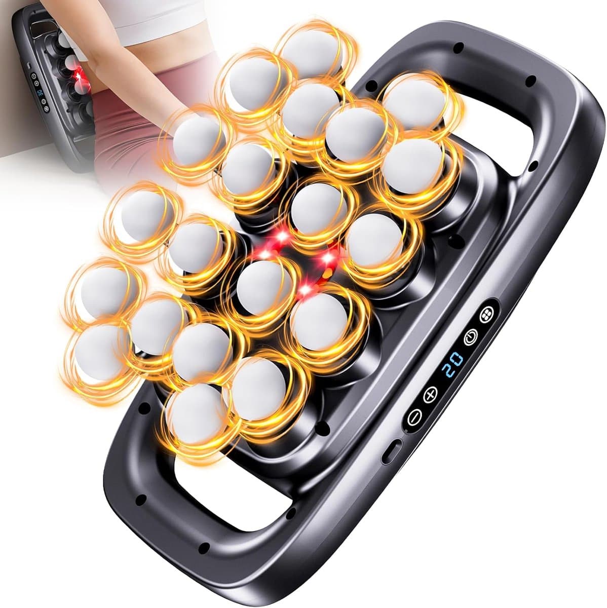 SnelShoppen - Professioneel Massagepistool met Rood Licht, Diepteweefsel, 3 Modi, 30 Snelheden, 20 Massagekoppen voor Spierontspanning op Rug, Taille, — afbeelding 1