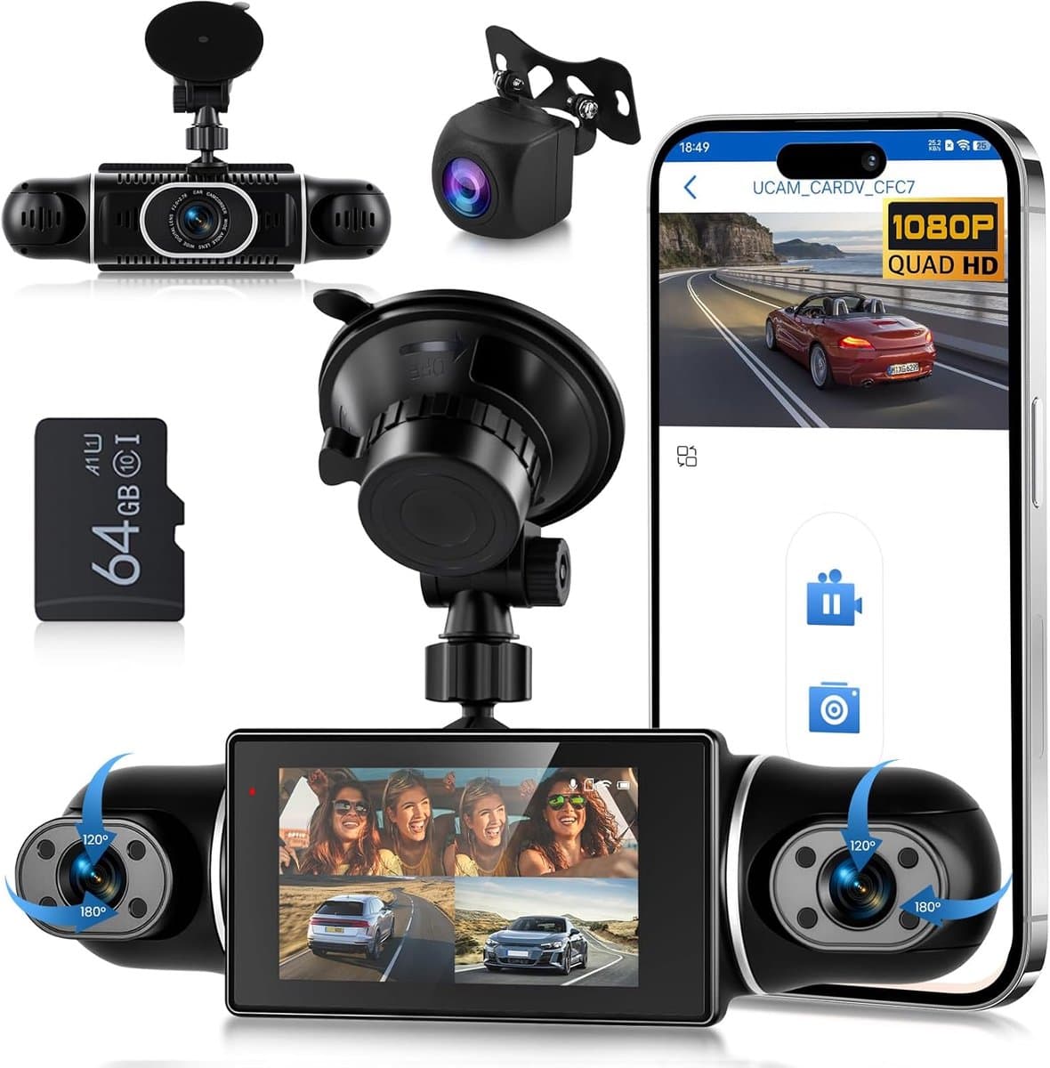 SnelShoppen - 2K Auto Dash Cam 360° met 5 GHz WiFi, 4 Camera's, 8 IR Nachtzicht, 3 Inch IPS Touchscreen, G-sensor, Parkeermonitor, Achteruitrijhulp — afbeelding 1