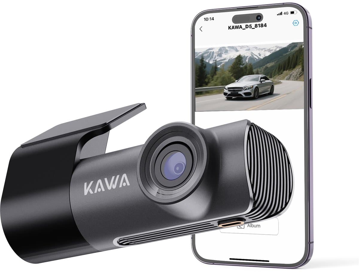 SnelShoppen - KAWA Dashcam Auto 2K 1296P met WDR & Super Nachtsicht, 360° Draaibaar, WiFi App, Loop Opname, G-Sensor, Verborgen Ontwerp voor Rijzekerh — afbeelding 1