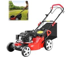 Benzine Grasmaaier - Zelfrijdende Maaier - Gazon Onderhoud - 8-voudige Hoogteverstelling - 51 cm Snijbreedte - Rood Zwart