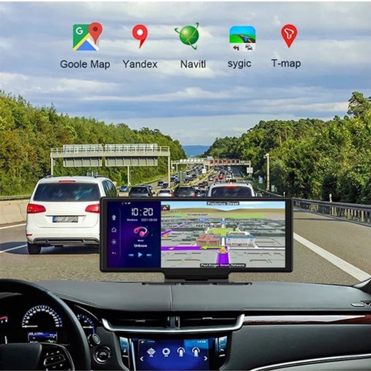 Dashcam voor Auto - 10.26” Dashcam ADAS GPS Navigatie - Android 8.1 - Remote Monitor & Rijassistentie - 2G With 10m RCC - Zwart — afbeelding 1