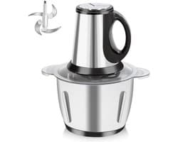 Elektrische Mini Hakmachine - Keukenmachine Hakker - Snel Ingrediënten Verwerken - 3 Snelheden Instelbaar - 2 Liter - Zilver