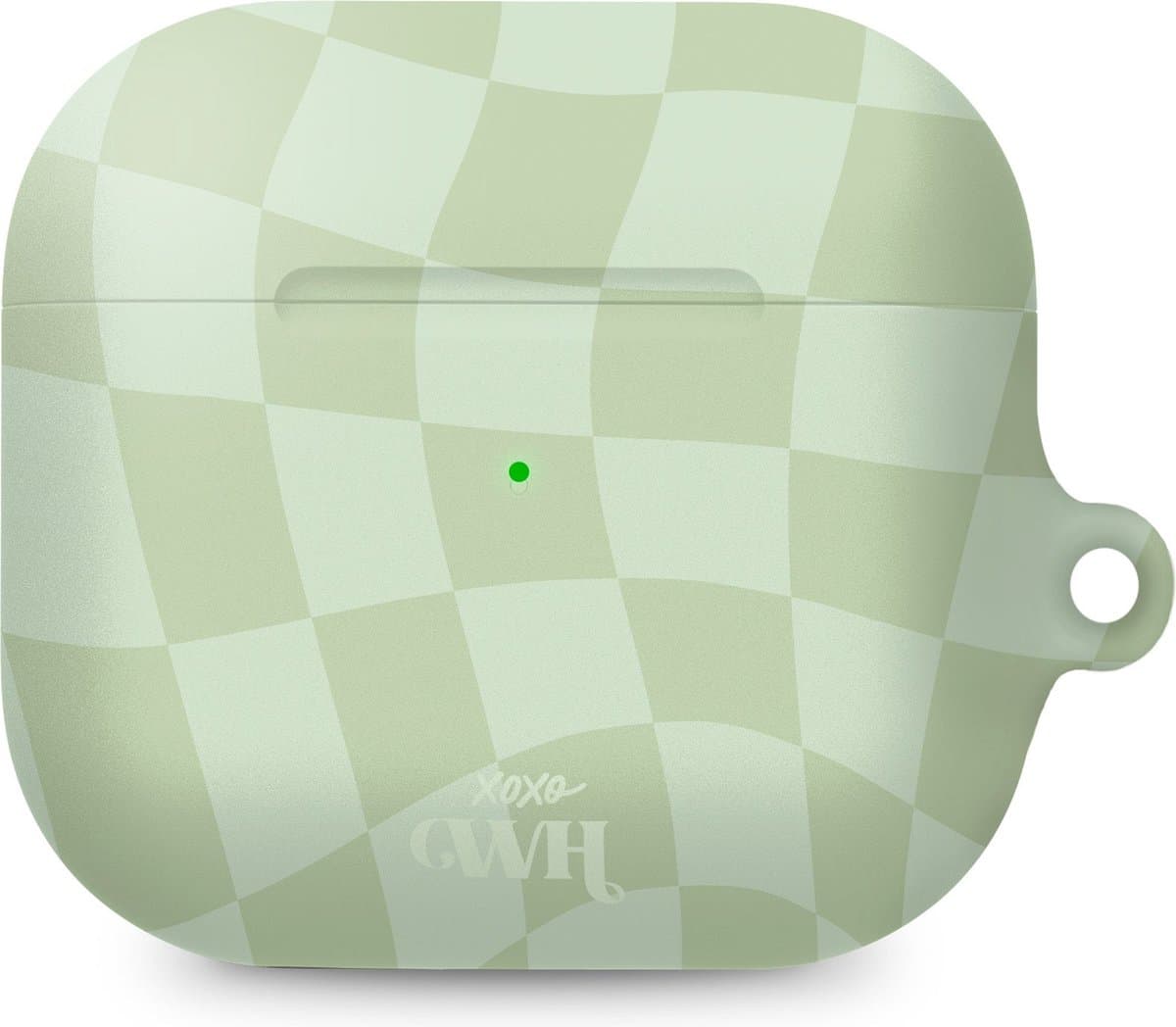 xoxo Wildhearts hoesje geschikt voor AirPods 4 - Pretty Pistache - Ook als telefoonhoesje verkrijgbaar - schokbestendige case - koptelefoonhoesje - Matte afwerking - Beschermhoes met golvende blokjes - Golven - Groen — afbeelding 1