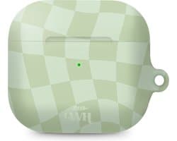 xoxo Wildhearts hoesje geschikt voor AirPods 4 - Pretty Pistache - Ook als telefoonhoesje verkrijgbaar - schokbestendige case - koptelefoonhoesje - Matte afwerking - Beschermhoes met golvende blokjes - Golven - Groen