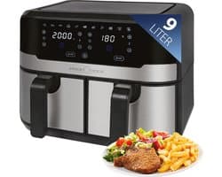 Hete Lucht Friteuse 9 Liter met Dubbele Kamer - XXL Frituurpan met Touchscreen en 9 Programma's