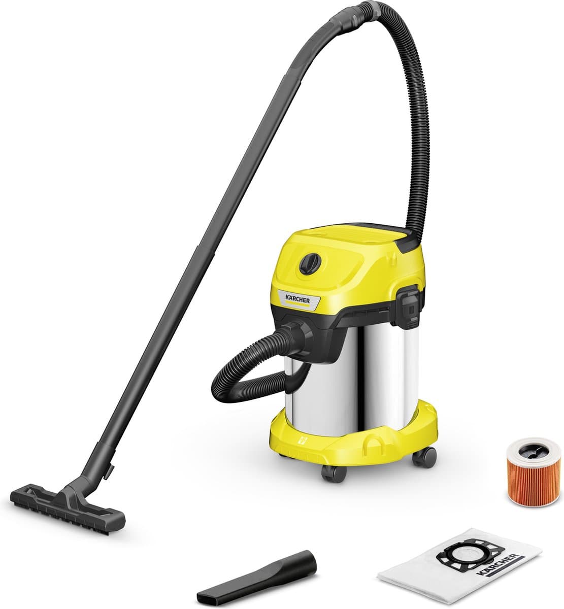 Kärcher WD 3 S V-17/4/20 Nat- en Droogzuiger - 1000 W - 17 liter - RVS container - Patroonfilter — afbeelding 1