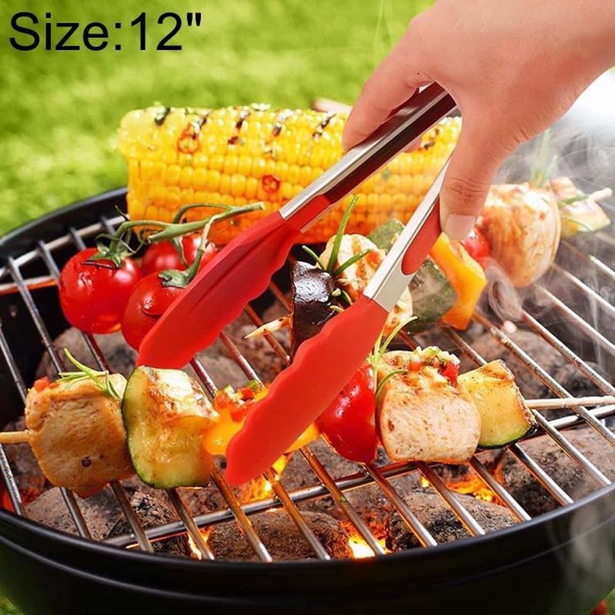 Let op type!! 12 inch siliconen non-slip voedsel brood barbecue BBQ clip Tang keuken gereedschap (rood) — afbeelding 1