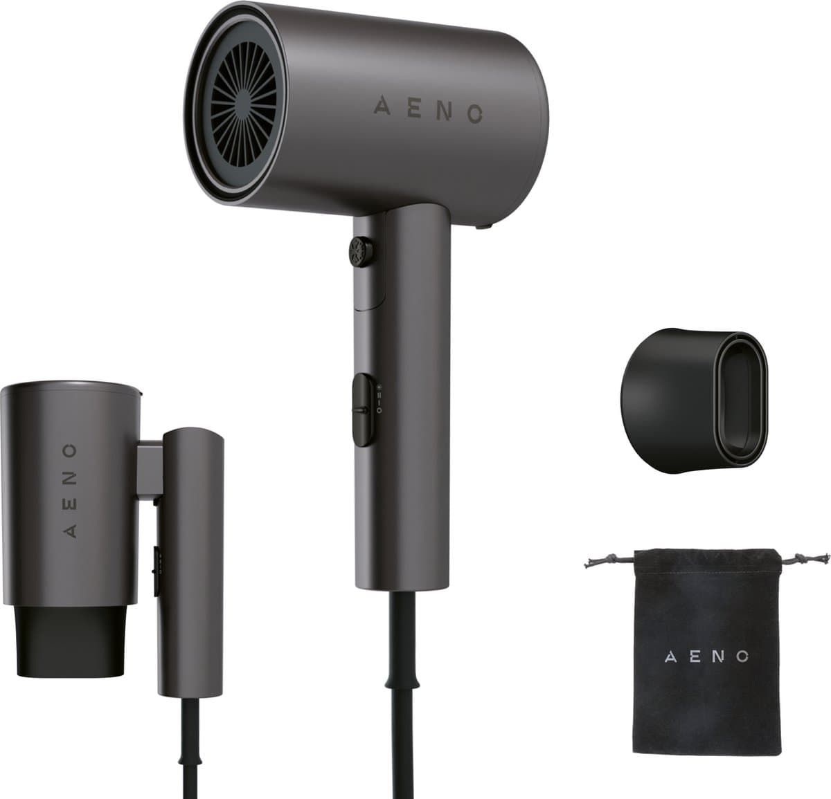 AENO Haardroger HD2 2000W, ionisatie, incl reistasje Föhn Antraciet — afbeelding 1