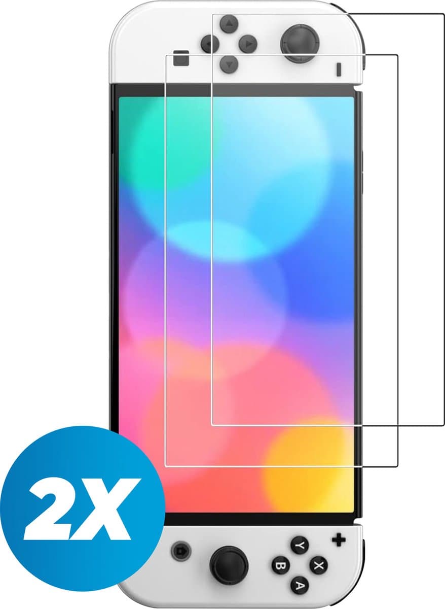 Screenprotector geschikt voor Nintendo Switch OLED - Tempered Glass - 2 stuks - Transparant — afbeelding 1