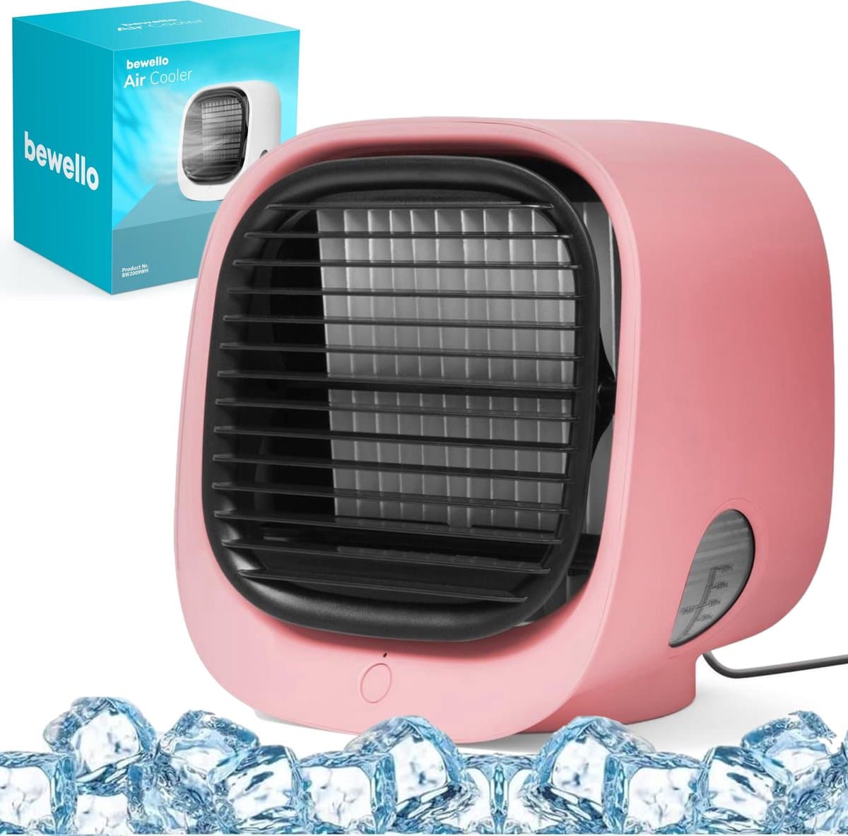 Bewello® - Mini Ventilator voor Bureau - USB Ventilator met Luchtkoeler - Kleine Tafelventilator Airco - Roze - Mobiele Water Aircooler - met LED moodlight - Fluisterstil — afbeelding 1
