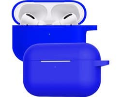 Case - Geschikt voor Apple AirPods Pro 2 - Siliconen Hoes met Clip - Silicone Hoesje Cover - Blauw