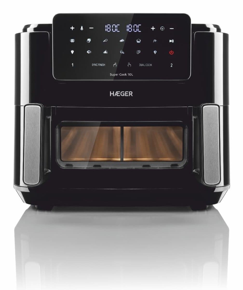 Haeger AF-D10.010A friteuse Dubbel 10 l Vrijstaand 2600 W Heteluchtfriteuse Zwart — afbeelding 1