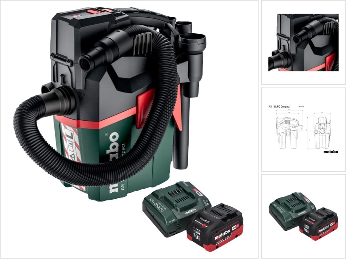 Metabo AS 18 L PC Compact accustofzuiger 18 V 6 l IPX4 stofklasse L nat en droog + 1x accu 10,0 Ah + oplader — afbeelding 1