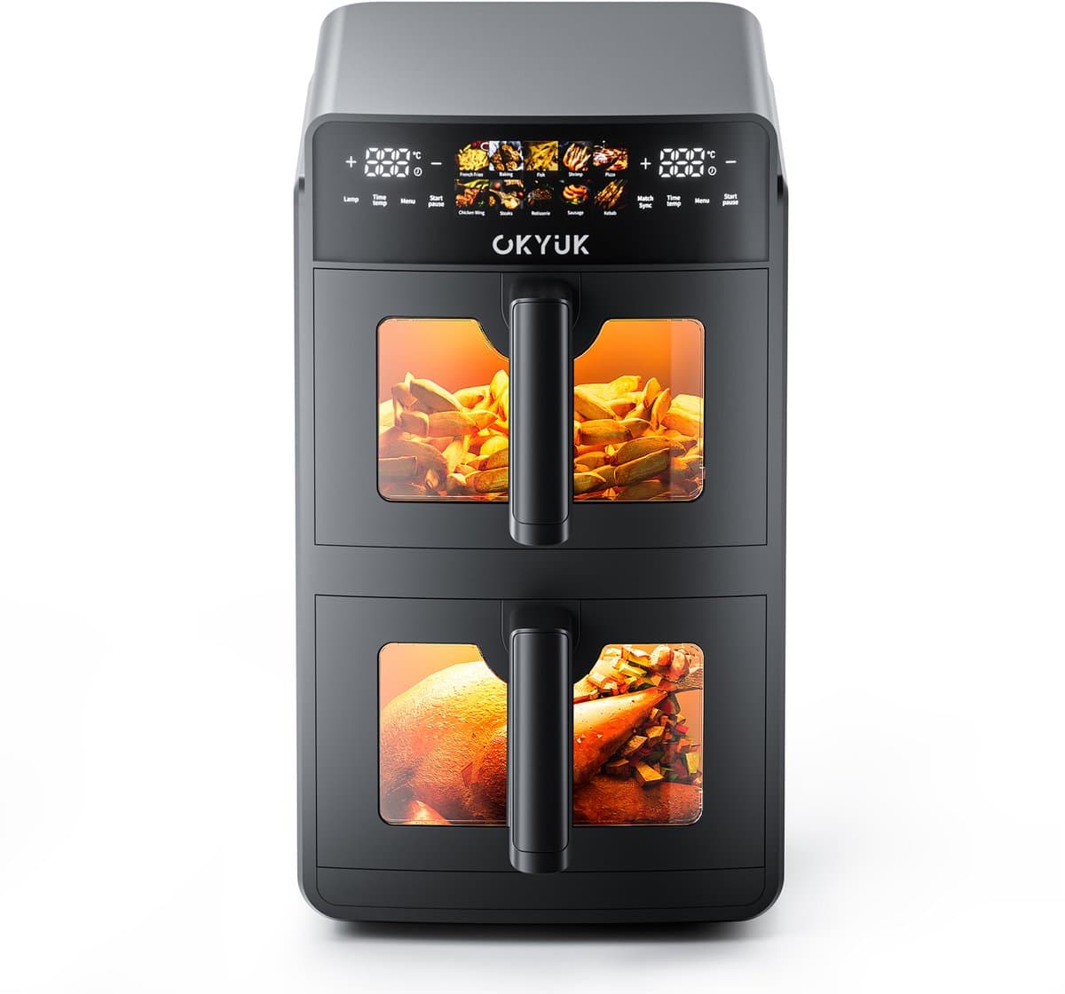 OKYUK Airfryer / Heteluchtfriteuse - Dubbele Compartimenten 5L+5L (10L Totaal) - Met Kijkvenster - 2600W - 80-200°C — afbeelding 1