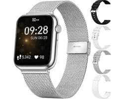 Kiraal Montala Smartwatch - Inclusief 5 Bandjes - Hartslagmeter - Stappenteller - Slaapmonitor - Multisport - Compatibel met Android en iOS - Zilver