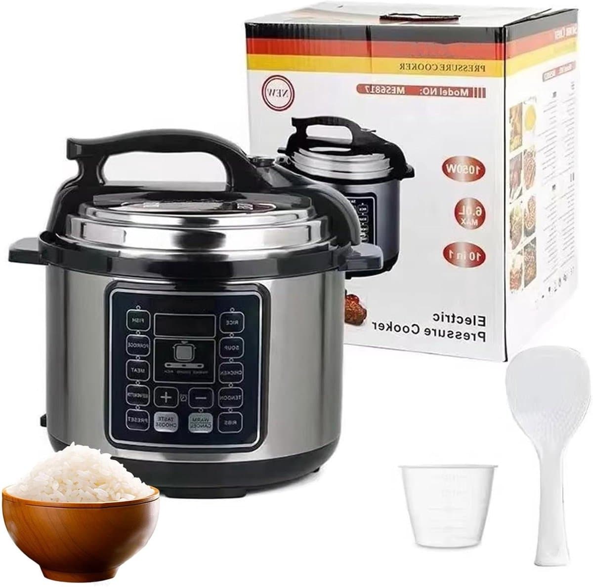 Elektrische Snelkookpan - Multi Cooker - Maaltijden Bereiden - 9 Voorgeprogrammeerde Functies - 6 Liter Capaciteit - Zwart — afbeelding 1