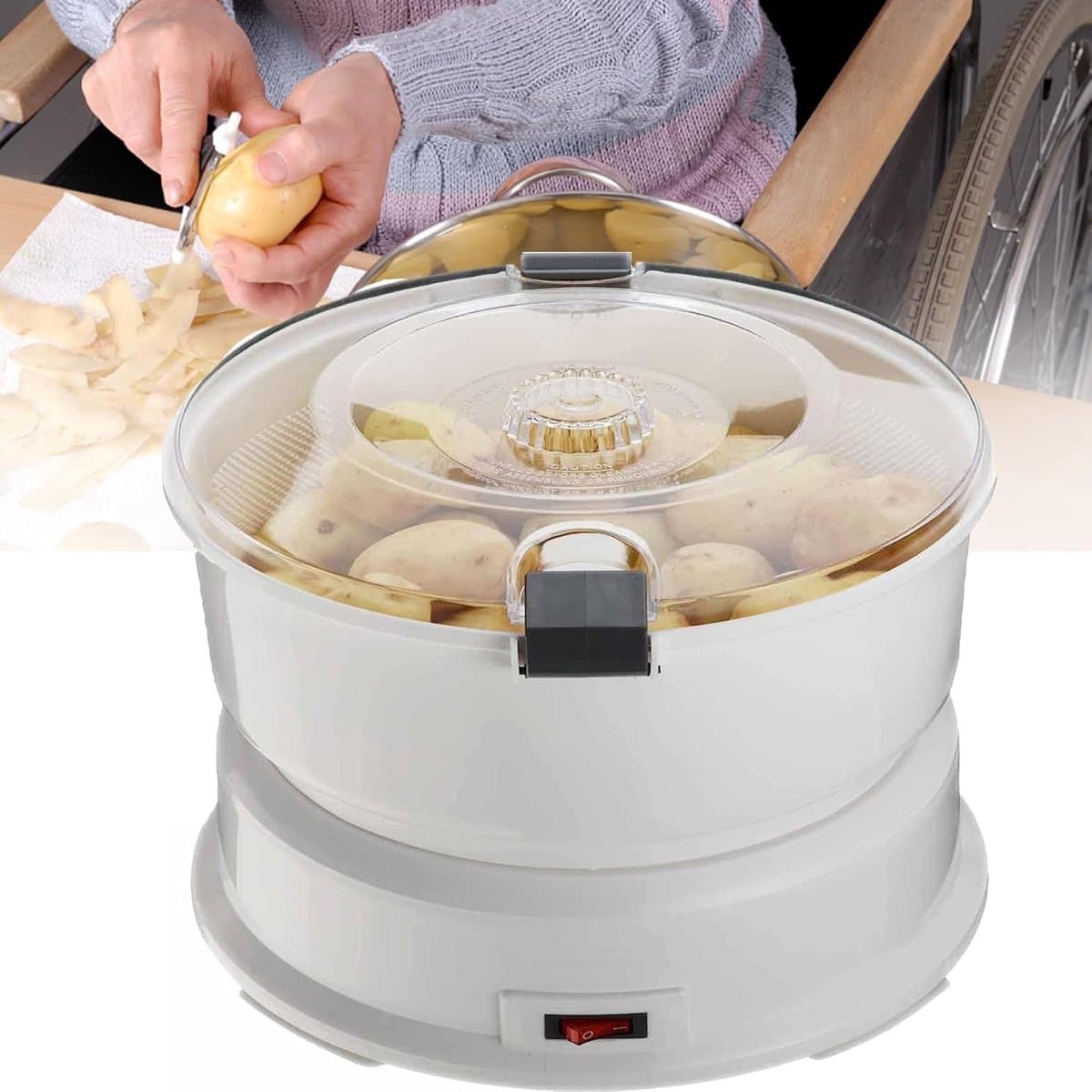 Elektrische Aardappelschiller - Automatische Groenteschiller - Snel en Gemakkelijk - 1 kg Capaciteit - 25.5 x 27 cm — afbeelding 1