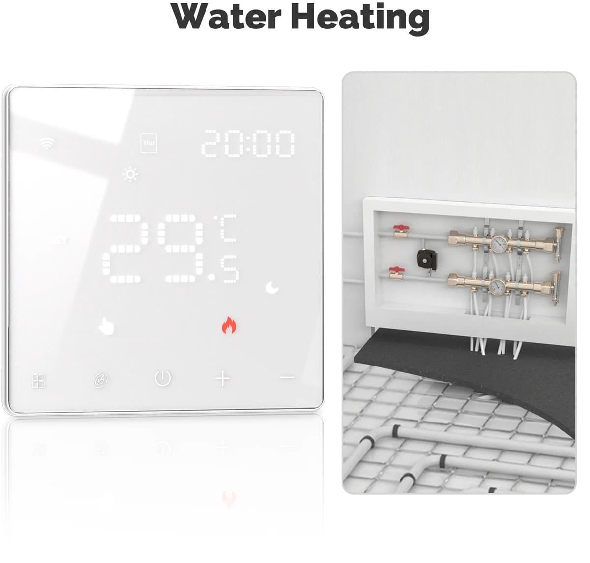 Emvae Slimme Thermostaat - Vloerverwarming - Waterverwarming - WiFi/ZigBee - Programmeerbaar - App Bediening - Wit — afbeelding 1