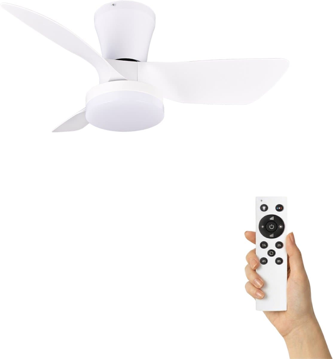 Fantiluxe - Annika - Plafondventilator met verlichting - Wit - Ø76cm - Afstandsbediening - Met lamp - Plafond ventilator - Slaapkamer — afbeelding 1