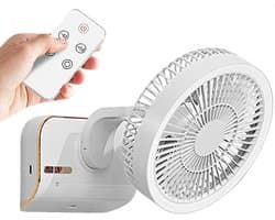 Circulating Fan - Remote Control Wall Fan | Rocks Left & Right, 5 Wind Speeds, 2 Speed Lights for Bedside Table, Shelf, Living Room