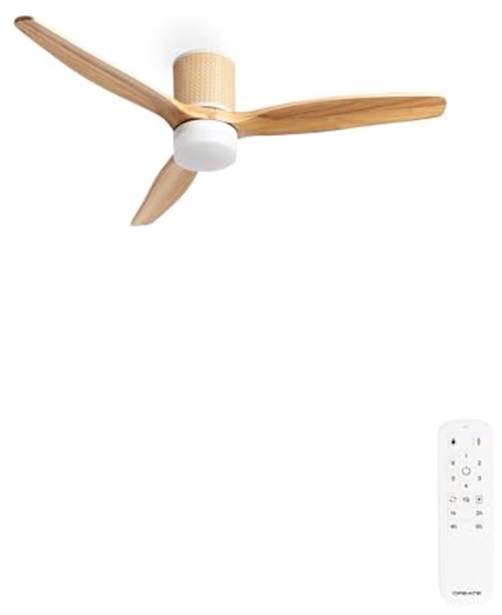 Stille Rattan Plafondventilator met Afstandsbediening en LED Verlichting - 6 Snelheden, Timer en Zomer/Winterfunctie — afbeelding 1