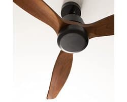 Zwarte Plafondventilator met Donkerhouten Vleugels, 132 cm, 6 Snelheden, Stil, Timer en Afstandsbediening