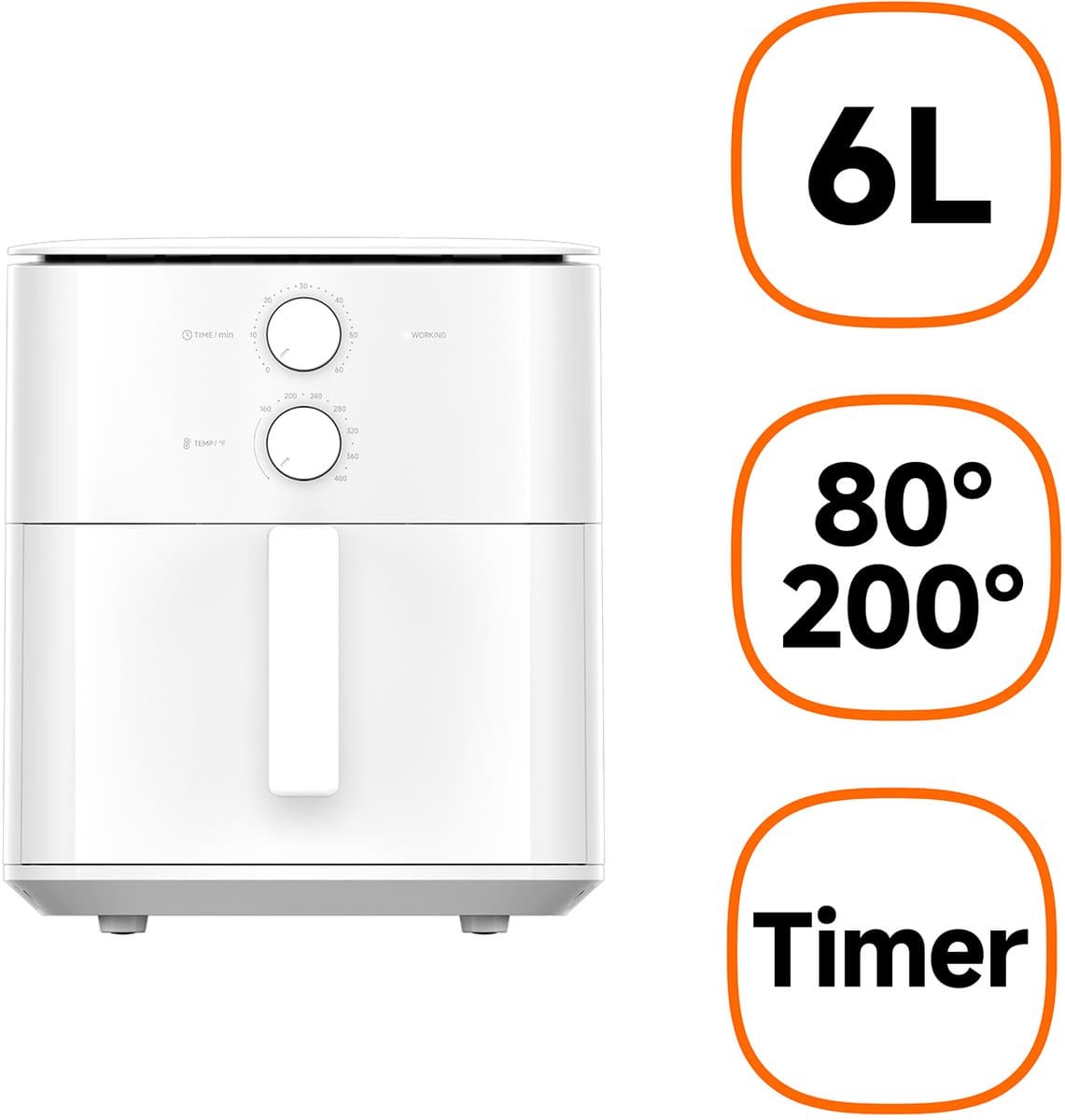 Xiaomi MAF13 Enkel 6 l Vrijstaand 1550 W Heteluchtfriteuse Wit — afbeelding 1