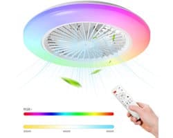 RGB Plafondventilator met verlichting 49CM - Ventilator met LED verlichting - Dimbaar met afstandbediening - Wit — afbeelding 1