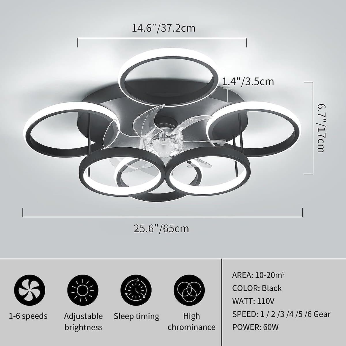 Moderne Plafondventilator met Verlichting en Afstandsbediening - 65 cm, 75W, Dimbaar, 6-snelheden — afbeelding 1