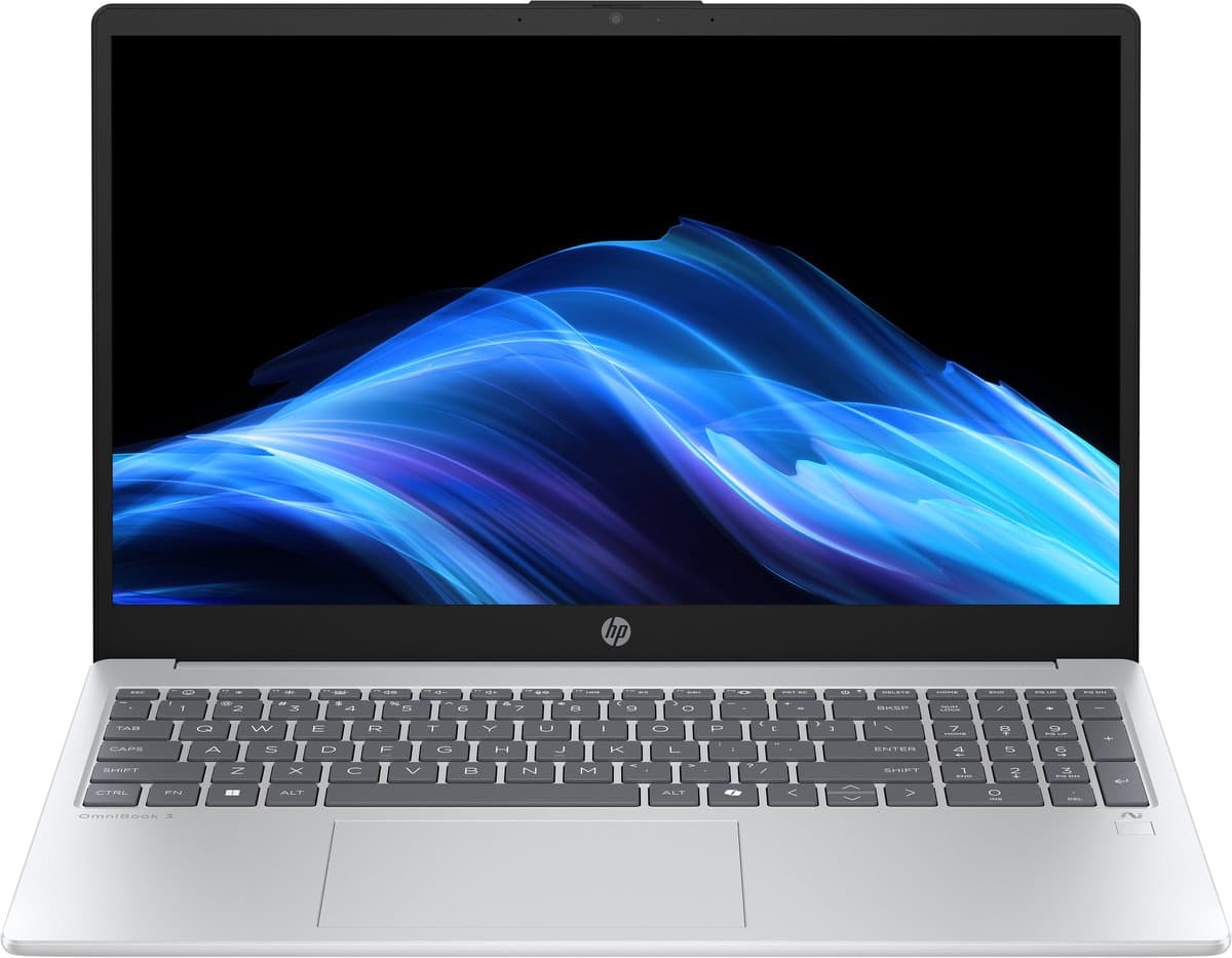 "HP OmniBook 3 NGAI 15-fn0050nd Copilot+ PC AMD Ryzen AI 5 330 Laptop 39,6 cm (15.6"") Full HD 16 GB DDR5-SDRAM 512 GB SSD Wi-Fi 6 (802.11ax) Windows 11 Home Zilver" — afbeelding 1