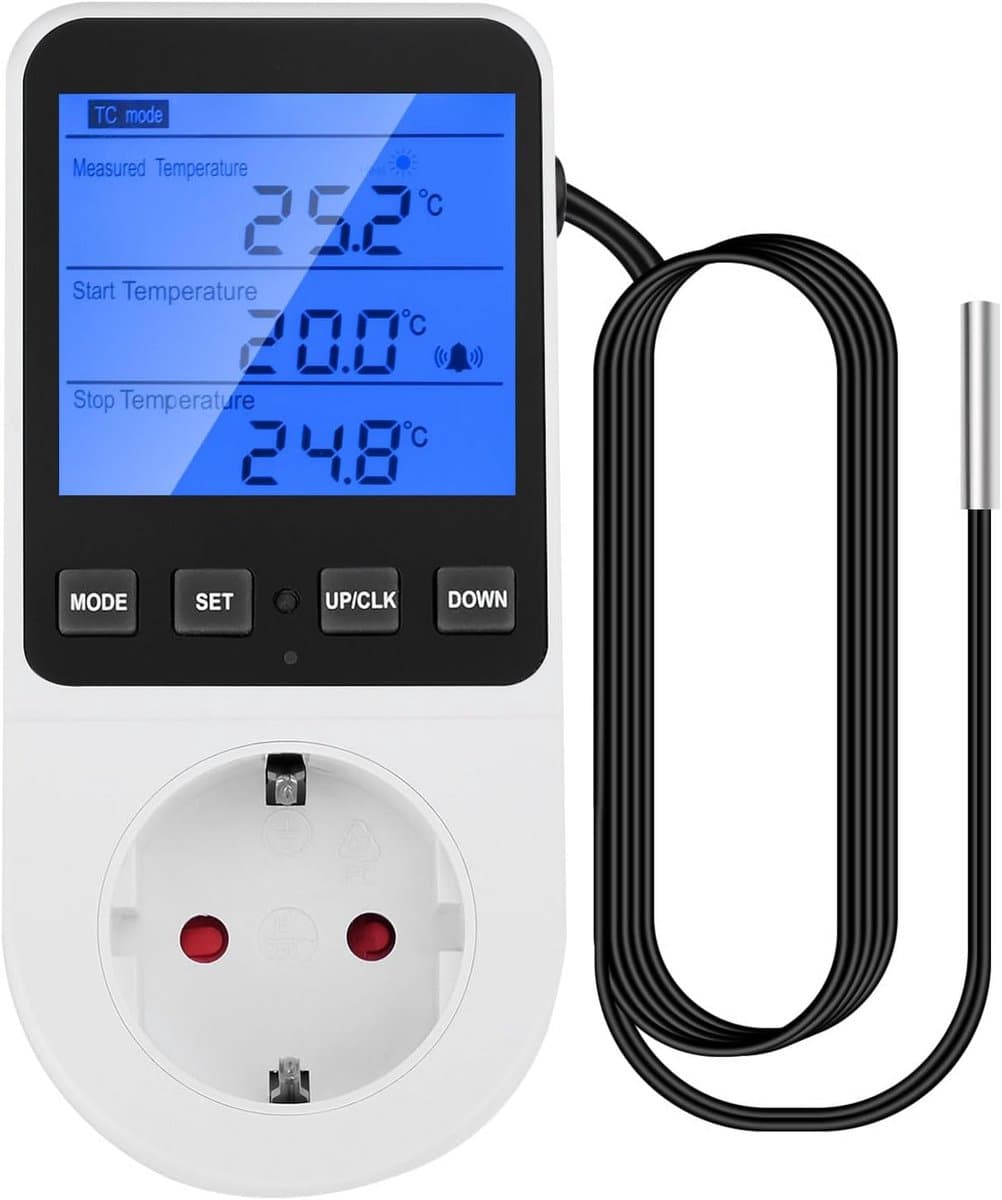 Digitale Temperatuurregelaar met Timer 230V 16A LCD Scherm voor Koeling en Verwarming — afbeelding 1