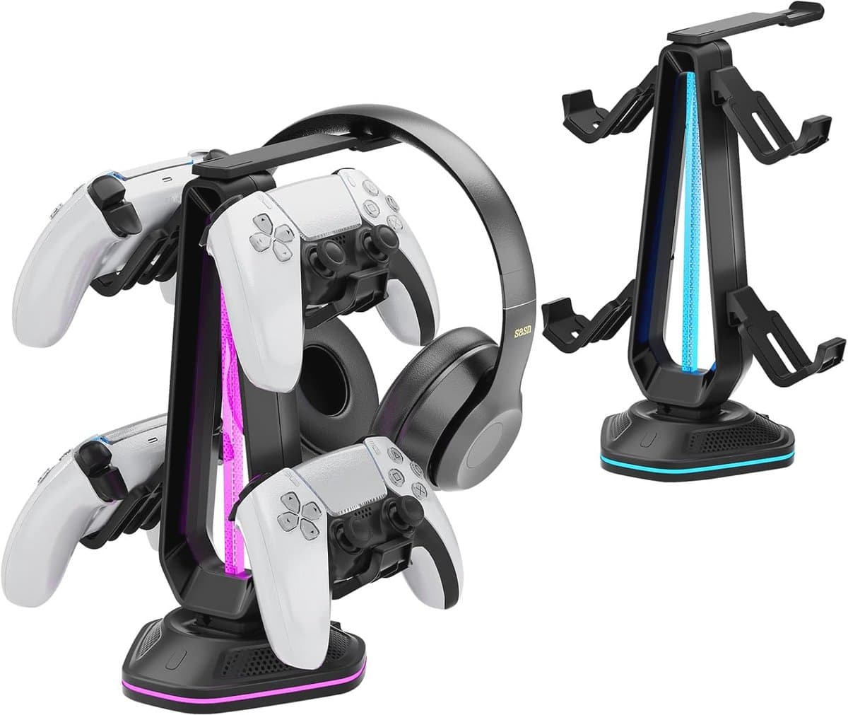 RGB Controller Houder met 9 Lichtmodi en USB Oplaadpoorten - Hoofdtelefoonstandaard voor Alle Koptelefoons en Controllers — afbeelding 1