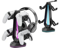 RGB Controller Houder met 9 Lichtmodi en USB Oplaadpoorten - Hoofdtelefoonstandaard voor Alle Koptelefoons en Controllers