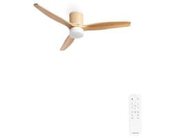 Stille Rattan Plafondventilator met Afstandsbediening en LED Verlichting - 6 Snelheden, Timer en Zomer/Winterfunctie