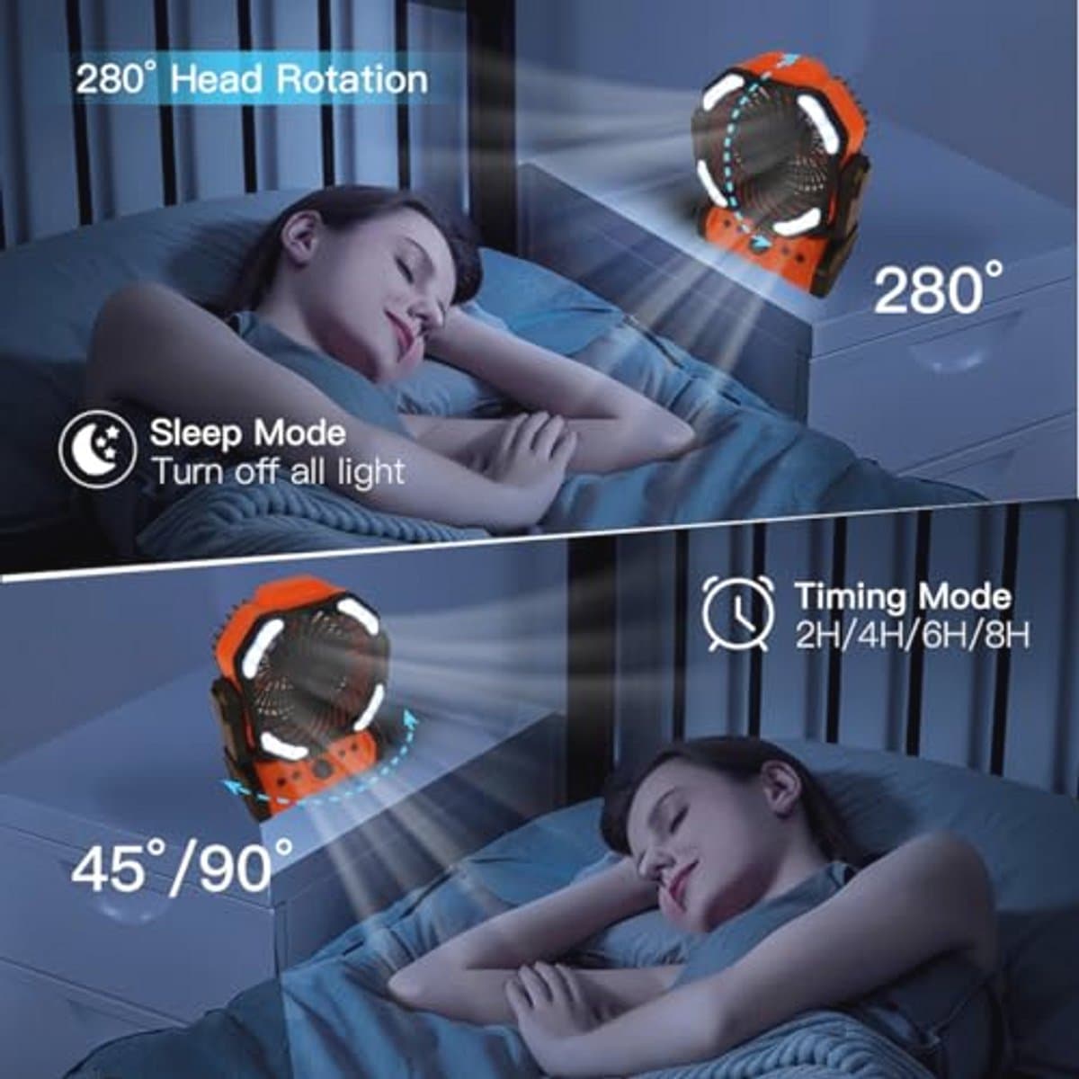 Draagbare Campingventilator met LED Licht en Afstandsbediening - Oplaadbare Tafelventilator met 270 Graden Rotatie voor Thuis en Buiten — afbeelding 1