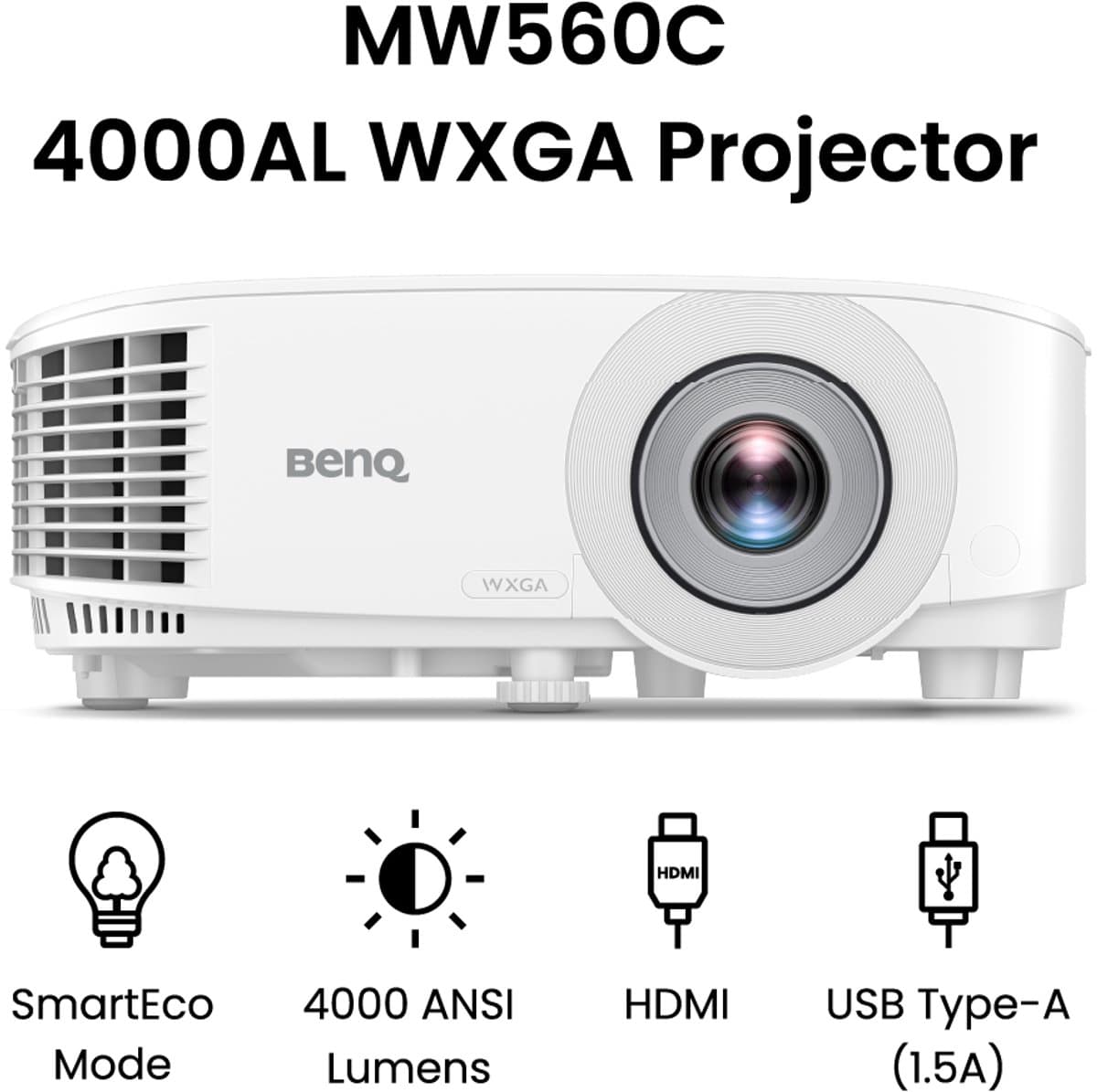 BenQ Beamer MW560C - Projector - 4000 ANSI lumen - DLP WXGA 1280x800 - Voor kantoor of thuis - SmartEco energiebesparing - 3D Projecties - 30-bit kleurdiepte - Wit — afbeelding 1