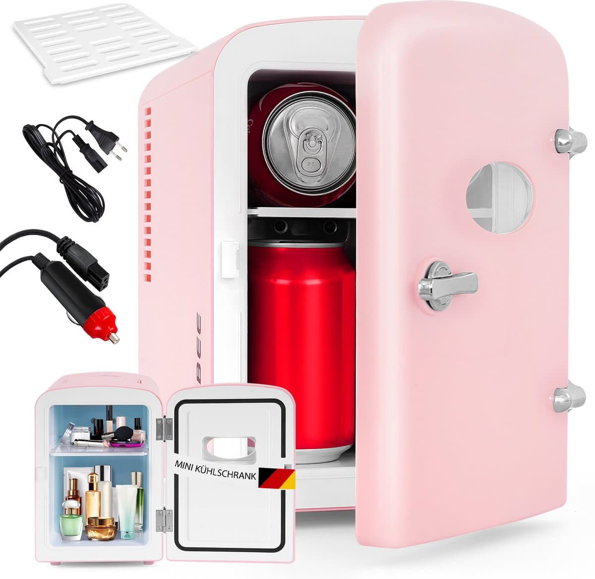 Glitzerlife - Mini Koelkast 4L - Draagbare koelkast 12V 230V - Stil 25dB - Thermo-elektrische koeling tot 18°C onder omgeving - ideaal voor auto, kamer, camping, camper, kantoor en reizen- Roze — afbeelding 1