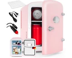 Glitzerlife - Mini Koelkast 4L - Draagbare koelkast 12V 230V - Stil 25dB - Thermo-elektrische koeling tot 18°C onder omgeving - ideaal voor auto, kamer, camping, camper, kantoor en reizen- Roze