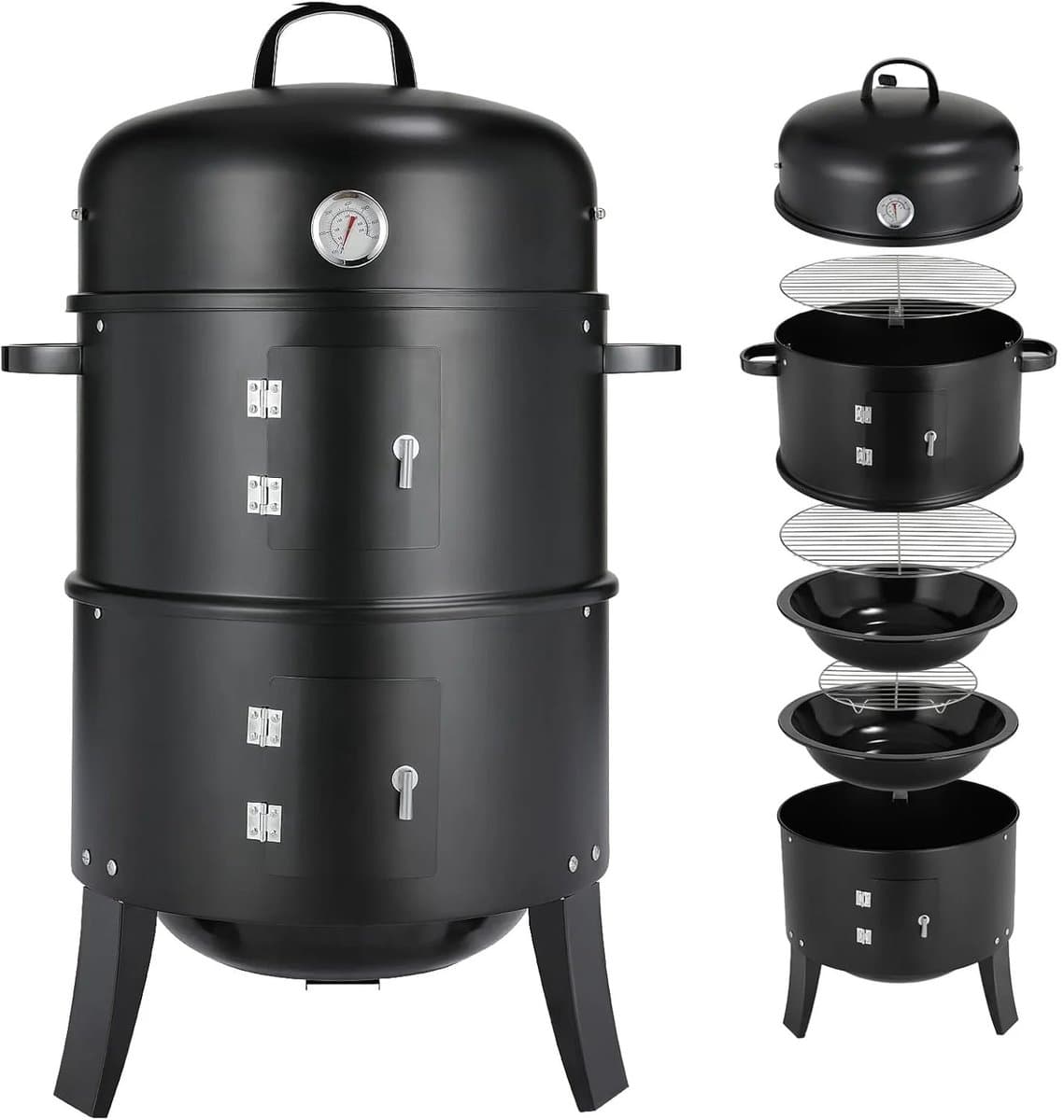 Rolu 3-in-1 BBQ Smoker – Rookoven - Grillen – Roken – Stomen – Barbecue – Slow Cooking – 4 Tot 6 Personen – Inclusief Waterpan — afbeelding 1