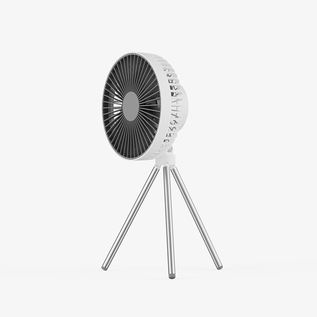 Campingventilator - Tentventilator - Draagbare Ventilator - USB Oplaadbaar - Met Statief - Met Haak - 3 Snelheden - 4000 mAh - Wit — afbeelding 1