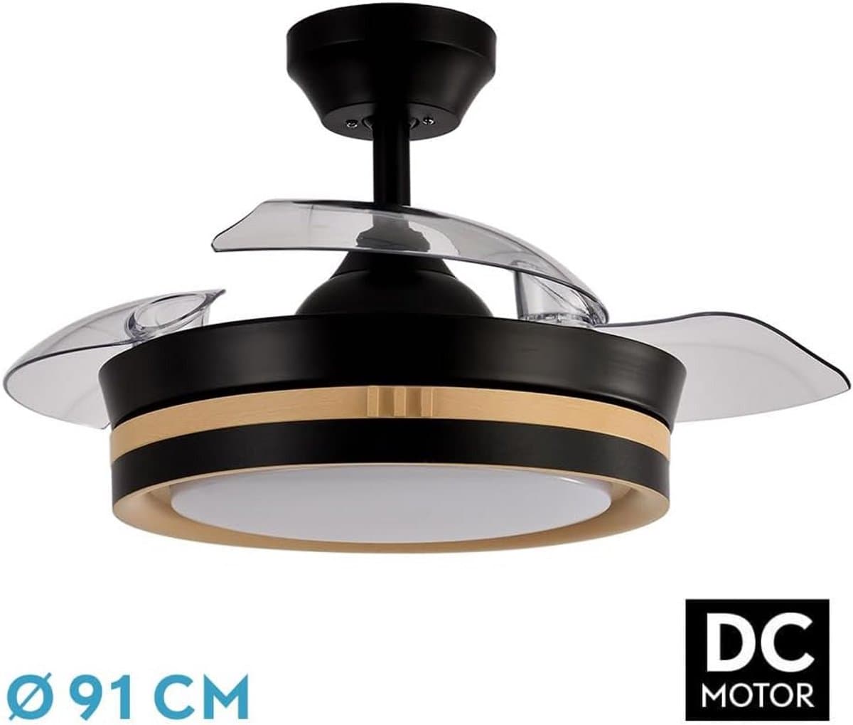 Zwarte Plafondventilator met 3 Bladen en LED Verlichting - Inclusief Dimbare Lamp — afbeelding 1