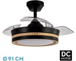 Zwarte Plafondventilator met 3 Bladen en LED Verlichting - Inclusief Dimbare Lamp