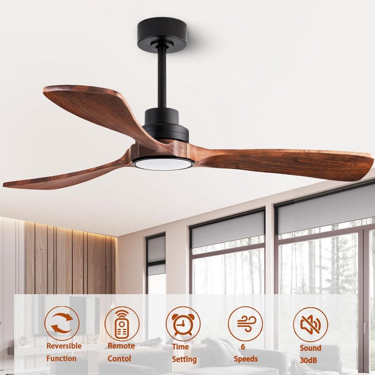 Houten Plafondventilator 132 cm met Afstandsbediening voor Binnen en Buiten — afbeelding 1